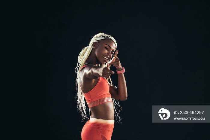 Female athlete in a cheerful mood