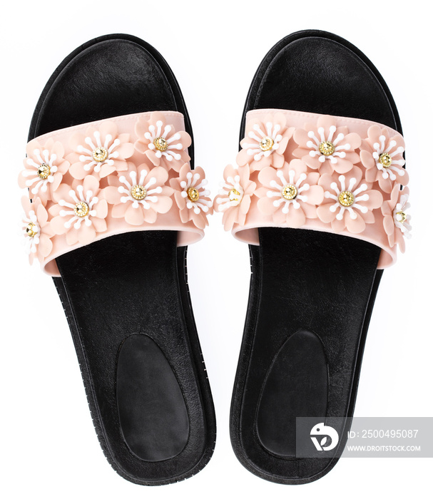 sandals with flowers isolated on a white background