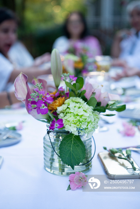 Bouquet of flowers on the dinner table