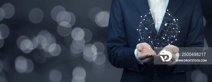 businessman working with virtual panel presenting wireless connection