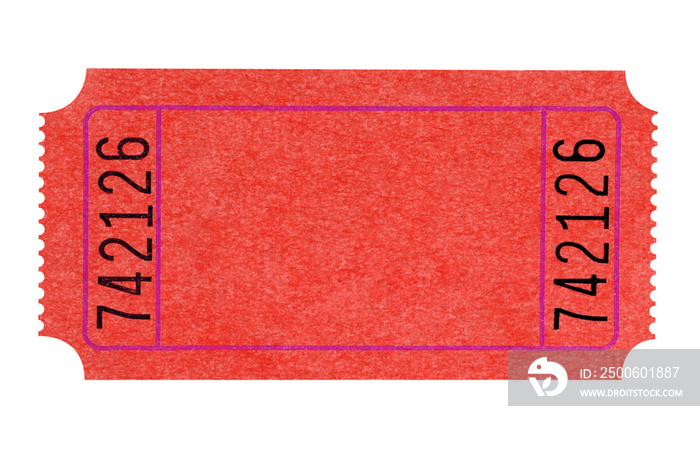 Blank red theater ticket isolated on white