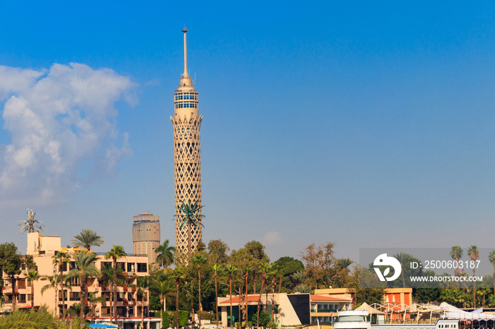 View of the tall TV tower in Cairo, Egypt