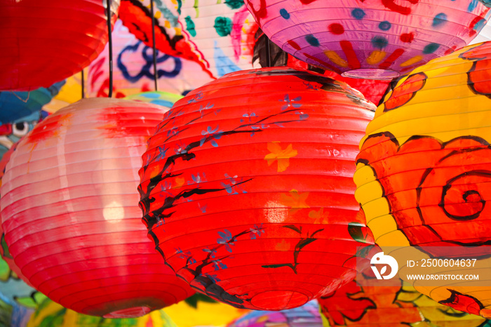 Chinese lantern beautiful lantern decoration on street hanging at China Town Thailand