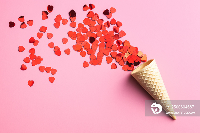 Red hearts and ice cream cone