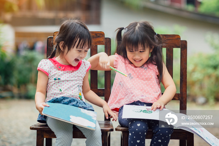 Kids studying at home during quarantine period for prevention of coronavirus or covid-19 outbreak. H