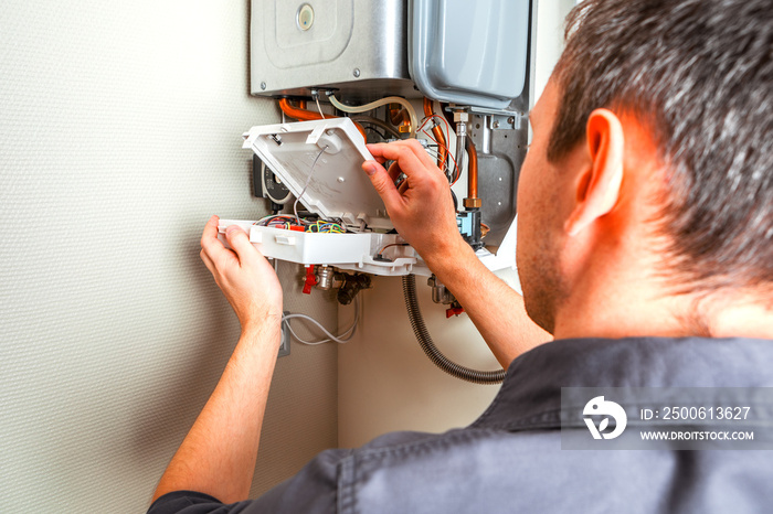 Repair of a gas boiler.