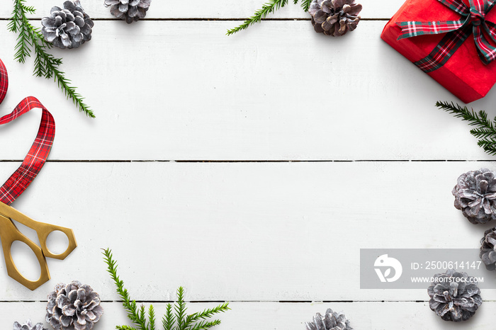 Christmas decorations on table background mockup