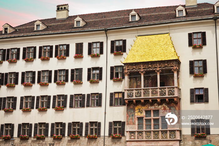 The Golden Roof, detail of the famous Goldenes Dachl at Innsbruck in Austria.