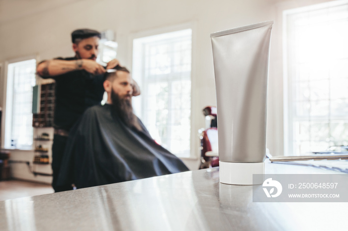 Shaving cream tube at salon