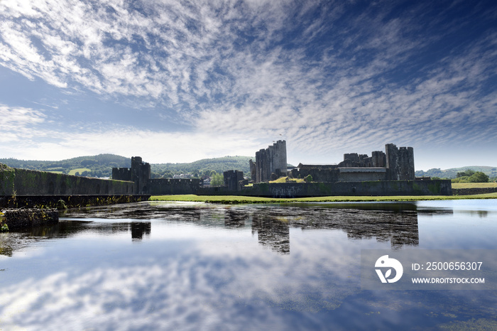 Caerphilly Castle from the 13th century in Caerphilly near Cardiff, Wales, UK