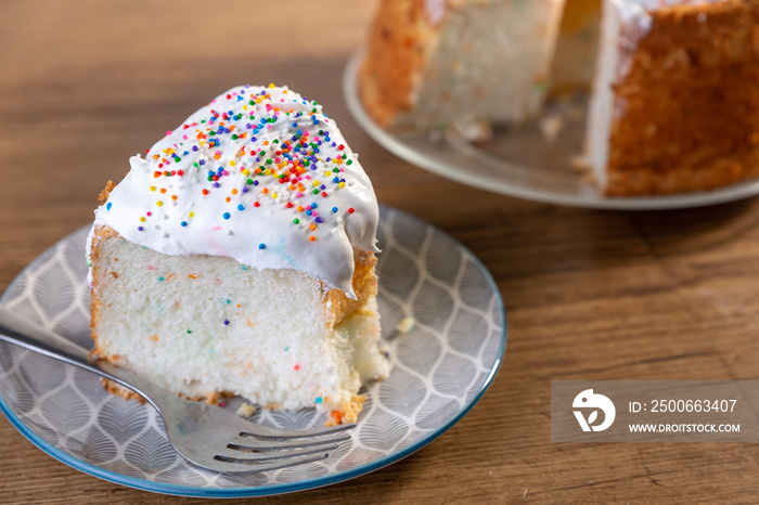 Angel food cake with sprinkles