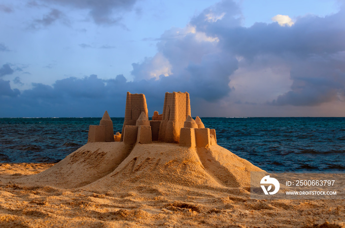 sand castle on a tropical beach near the ocean