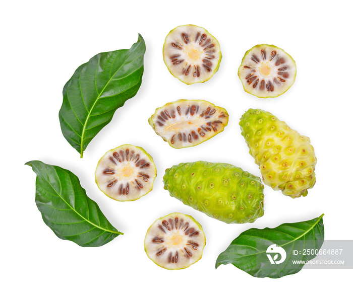 Morinda citrifolia noni on white background