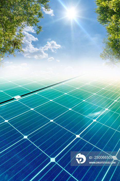 太阳能电池板与绿色环境，未来清洁能源