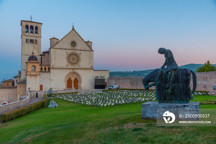 Sunrise view of basilica of saint francis of Assisi, Italy