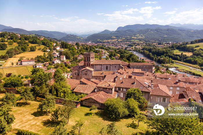 Cathedral of the village of Saint Lizier in the department of Ariège, Pyrenees, Occitanie, France