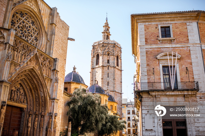 View in the cathedral tower in the centre of Valencia city during the sunny day in Spain