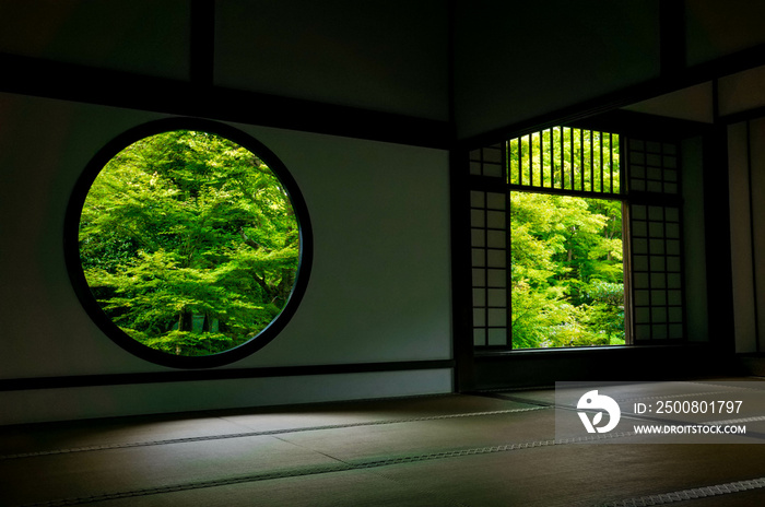 京都 夏の美しい緑に彩られた源光庵の和室
