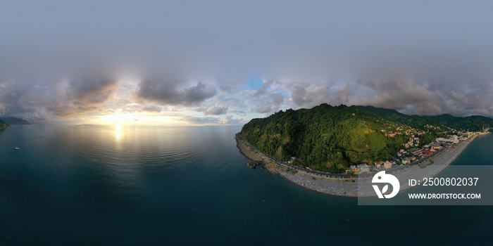 360 panorama of Georgia and Turkey border at sunset