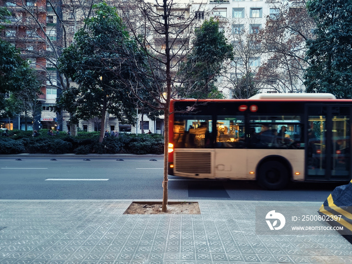 Bus circulating in the city of Barcelona, Spain.