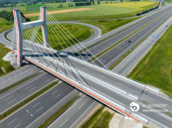 Gliwice, Poland. Highway Aerial View. Overpass and bridge from above. Gliwice, Silesia, Poland. Transportation bird’s-eye view.