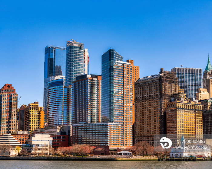 Scene of New york cityscape river side which location is lower manhattan,pier 36, Architecture and building with tourist concept