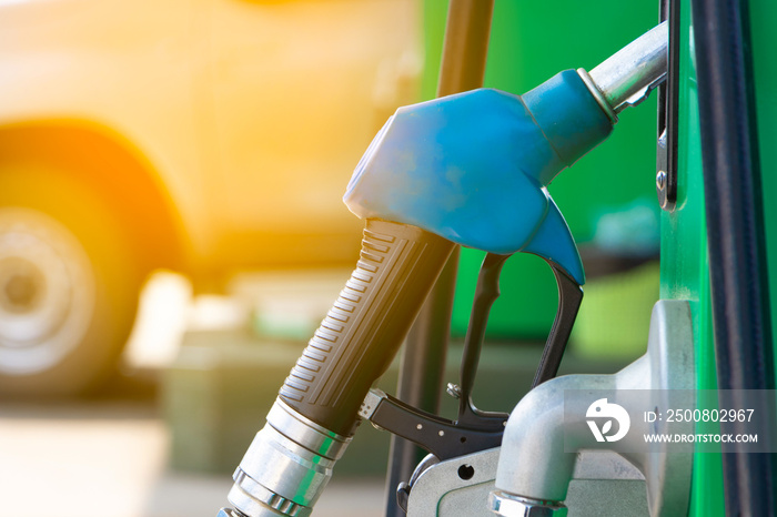 Gas station. Fuel pump.Colorful petrol pump filling nozzles.