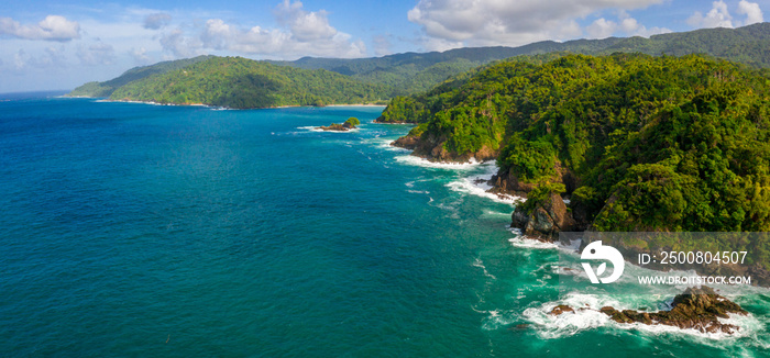 Aerial view of Tobago cays in St-Vincent and the Grenadines - Caribbean islands. Beautiful panoramic background view.