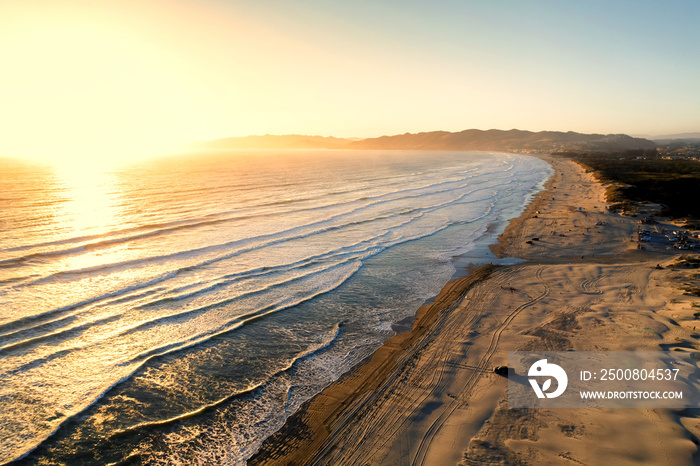 Aerial view of Pismo Beach in Central California at sunset