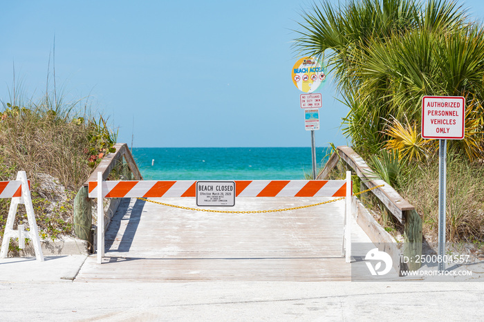 Beaches closed with barriers