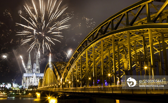celebrating new year’s eve in n Koln, Germany - fireworks around the Cologne cathedral