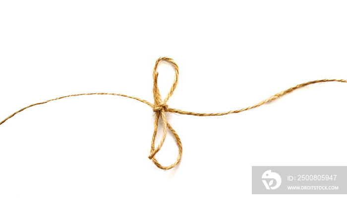 Flax rope with bow on white background