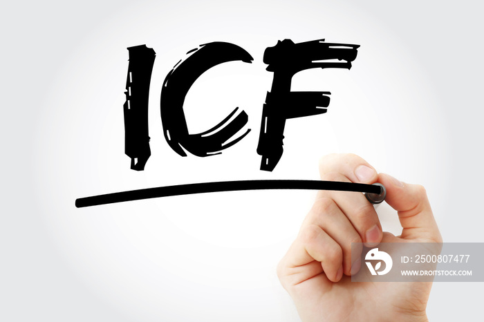 ICF - intracellular fluid acronym with marker, medical concept background