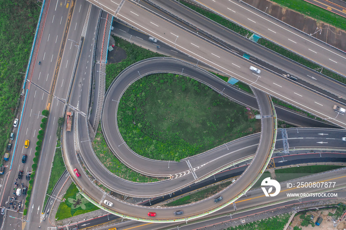 Traffic Circle Aerial View, Traffic concept image, gongguan traffic circle birds eye night view use the drone in New Taipei City, Taiwan.