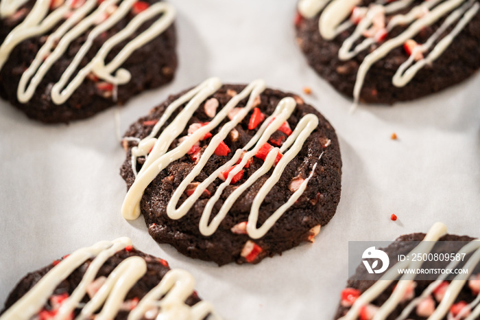 Chocolate cookies with peppermint chips