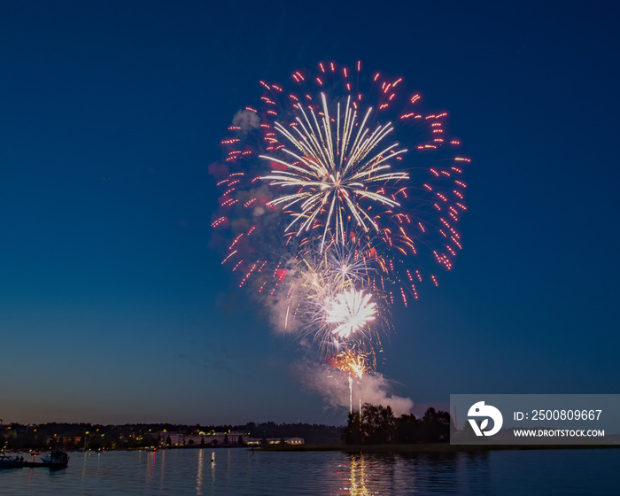 Fireworks over the lake Kallavesi in Kuopio, Finland