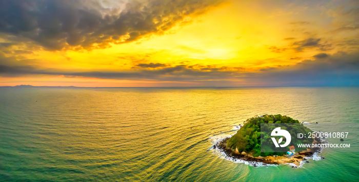 La Gi fishing village, Binh Thuan at dawn with residential area, marina and coastline on the horizon. This place provides seafood for the central market of Vietnam