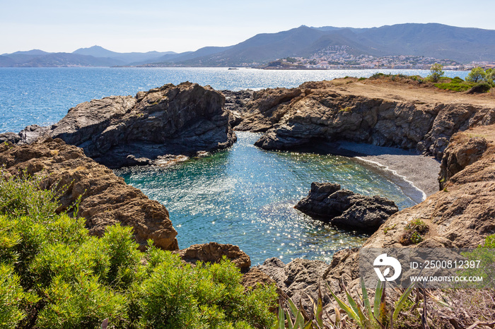 View of Cala Bramant from the coastal road from Llansa to Colera. Costa Brava, Catalonia, Spain