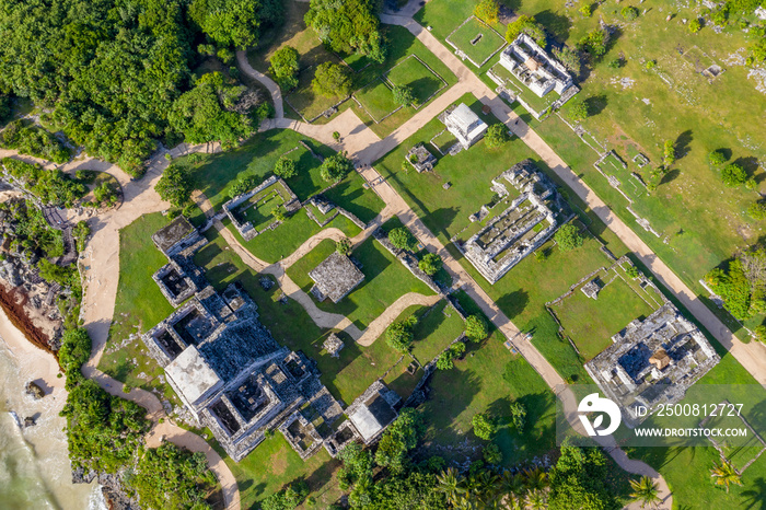 tulum maya ruins aerial view panorama