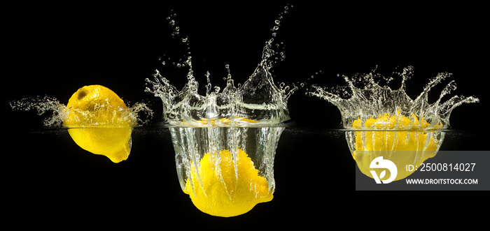 Group of fresh fruits falling in water