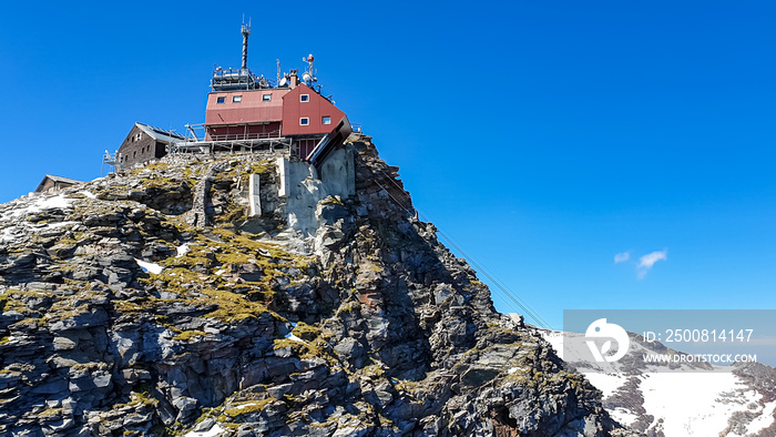 Panoramic view on the Zittelhaus Sonnblick Observatory on the summit of Hoher Sonnblick in the High Tauern Alps in Carinthia, Salzburg, Austria, Europe. Goldberg group in the Hohe Tauern National Park