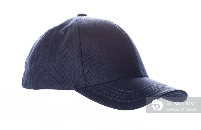 Dark navy blue baseball cap, men’s fashion, isolated on a white background, product picture