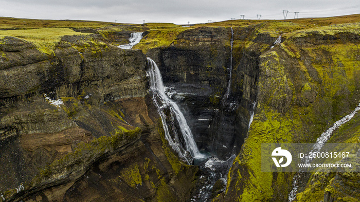 aerial view on Haifoss waterfalls