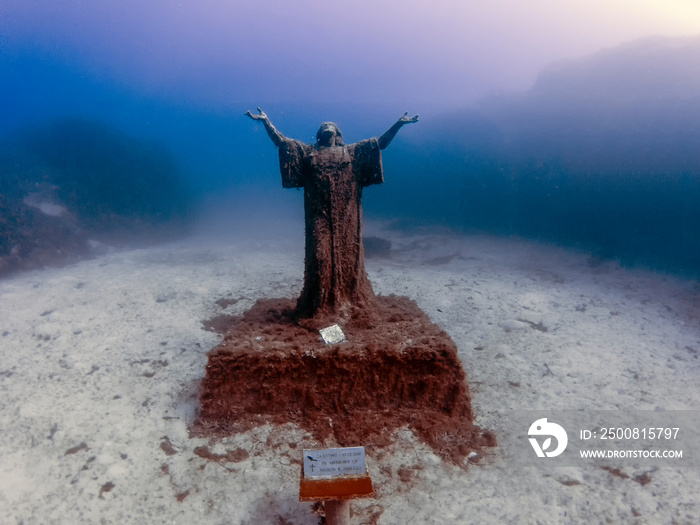 The statue of Jesus Christ near the wreck of the MV Imperial Eagle in Malta