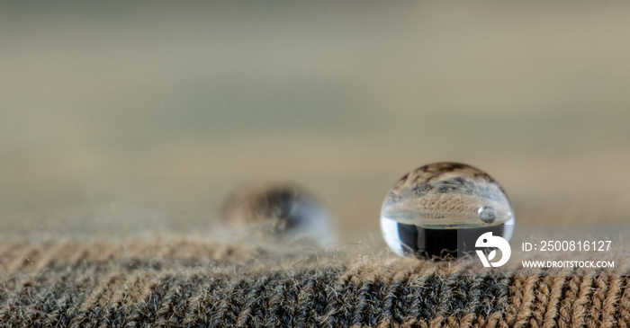 Water droplets on moisture resistant fabric Close up