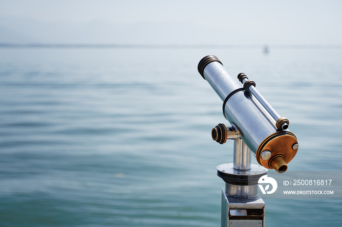 Coin Operated Spyglass viewer next to the waterside promenade looking out to the bay.