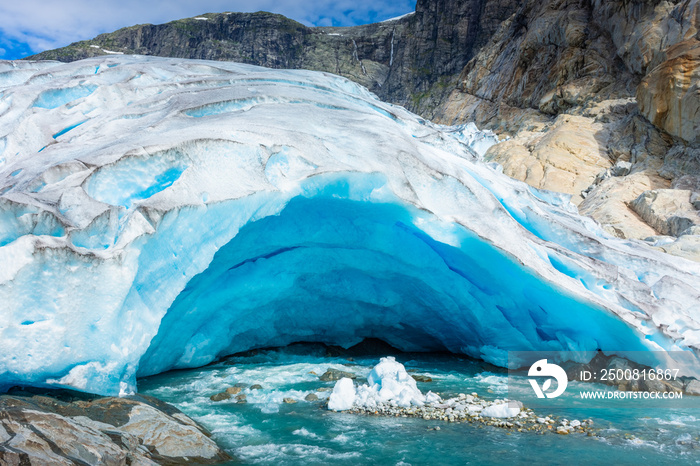 The Nigardsbreen Glacier, beautiful blue melting glacier in the Jostedalen National Park,  Norway