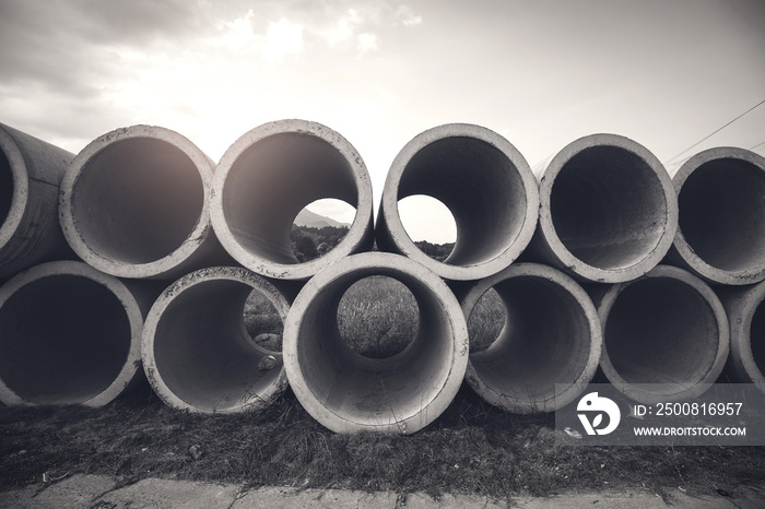 Concrete water pipe on the ground