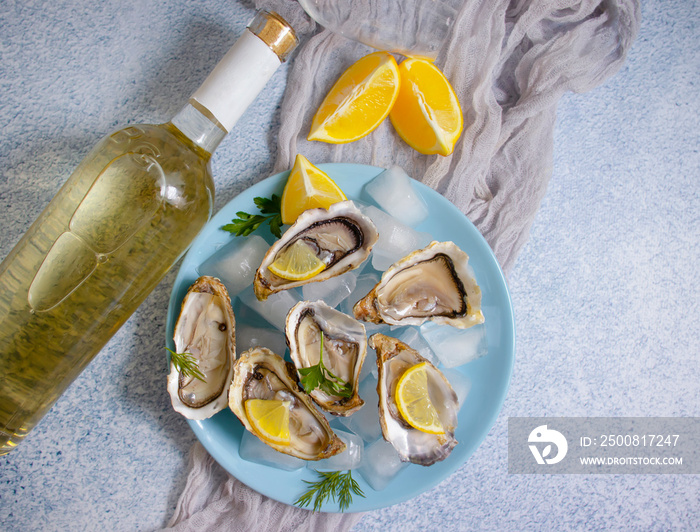 fresh oysters, lemon white wine