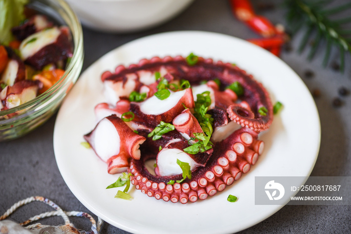 Octopus salad with on plate, Fresh and healthy salad seafood squid and octopus